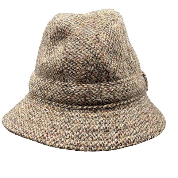 Vintage Harris Tweed Wool Fedora Hat By Mark Shale Scotland Brown Sz Medium Mens - Picture 1 of 7